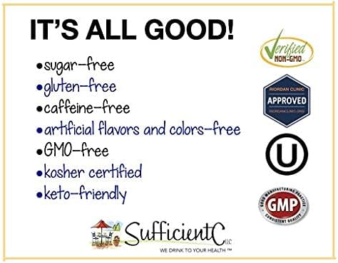Sufficient-C High Dose Non-GMO Vitamin C Lemon Peach Immune-Ade Drink Mix, 125 Gram Size with L-lysine, Bromelain &