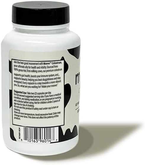 MOOVE 1,000mg, Immune 60ct Bovine Colostrum Capsules Grass-Fed Dutch Cows, & Gut Support, Natural Protein, Superfood