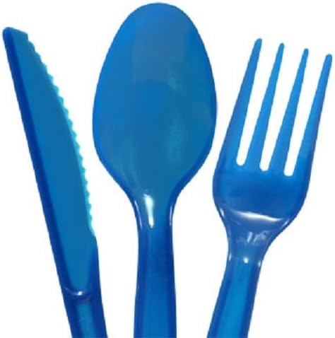 Blue Plastic Cutlery Set, Fork, Spoon, Knives, 48pc Set