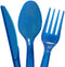 Blue Plastic Cutlery Set, Fork, Spoon, Knives, 48pc Set