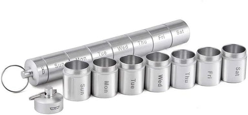Portable Pill Case Keychain Waterproof, 7 Days Pill Holder Travel Container, Airtight Organizer for Outdoor Camping