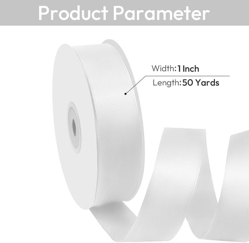 1" Width x 50 Yards Satin Fabric Ribbon, White Ribbon Perfect for DIY Bows, Swags, Gift Wrapping, Craft, Flower Bouquet,Christmas and Party Decoration by Isaspire