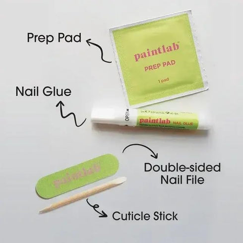 PaintLab Press On Nail Kit - 24 Piece Fake Nails with Glue, Nail File, Prep Pad & Cuticle Stick for Women & Girls