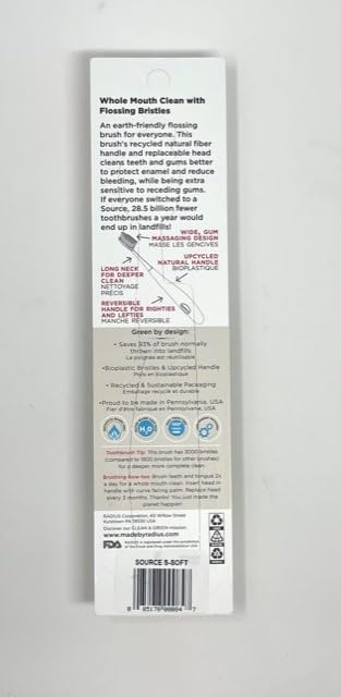 Pack 1 RADIUS Toothbrush Source Floss Brush BPA Free & ADA Accepted Improve Gum Health & Reduce Gum Issues - Super Soft