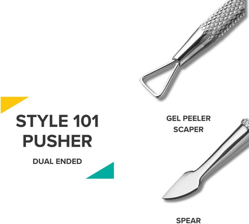 Rui Smiths Pro Cuticle Pusher - Stainless Steel Manicure Tool with 2 Ends - Style 101