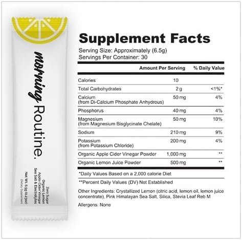 Packets 3rd-Party 5 Routine Morning Daily Hydration | Electrolyte Powder with Lemon, Apple Cider Vinegar & Sea Salt