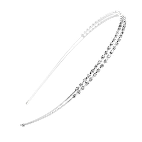 Ruihfas Silver/Rose Gold Tone Double Rows Crystal Rhinestones Headbands for Women, Wedding Party Hair Hoop
