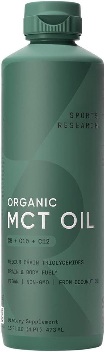 Sports Research Organic MCT Oil - Keto & Vegan MCTs C8, C10, C12 from Coconuts - 16 oz