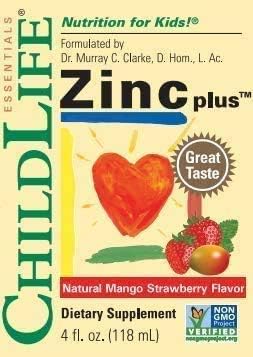 ChildLife Essentials Liquid Zinc Plus, 4 Fl Oz, All-Natural Support for Kids, Mango Strawberry Flavor