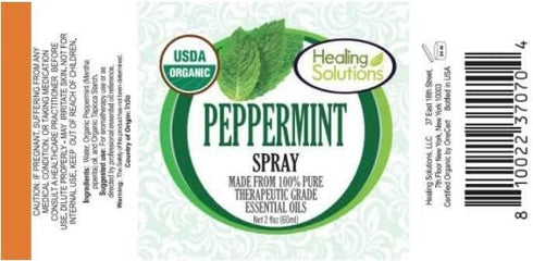 Healing Solutions Organic Peppermint Spray, Certified USDA Organic, Water Infused with Peppermint Essential Oil, 2 Ounce
