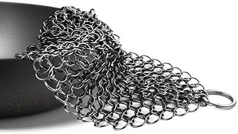 Vila 7 Inches Diameter Cast Iron Scrubber, Round 316 Premium Stainless Steel, Flexible Chainmail Scrubber