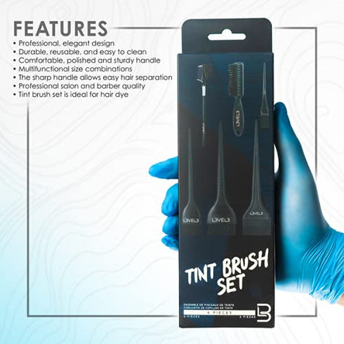 L3 Tint Brush Set, Professional Design for Dye, Tint, and Color Needs, 6pc Hair Color Brush