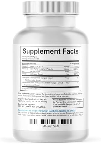 AREDS 2 Eye Vitamin & Mineral Supplement for Ocular Health, 120 Mini Softgels with Natural Ingredients