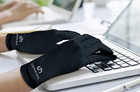 COPPER HEAL Copper Compression Gloves (PAIR) - Highest Copper Infused FULL FINGER Compression Gloves for Men and Women