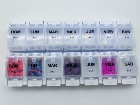 ODSD 7 Healthaccessories Spanish Pill Box Day Twice-a Day AM PM Weekly Pill Planner Organizer - Large Compartment Pill