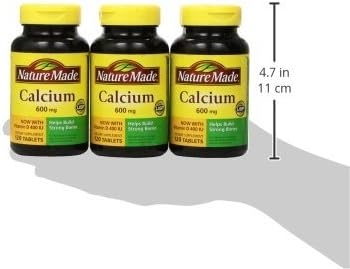 Nature Made Calcium 600 mg with Vitamin D3, 60 Count Tablets, Pack of 3