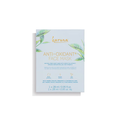 Karuna Skin Anti-Oxidant+ Sheet Masks, 4 Sheets Pack, Moisturizing Face Masks with Green Tea, Licorice & Chrysanthellum