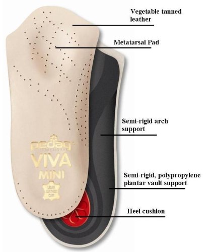 Pedag Viva Mini, 3/4 Leather Arch Support Inserts, Handmade in Germany, Tan, Women US 5/ EU 35