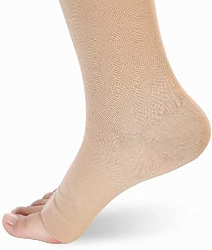 Leotruny Women Men 20-30 mmHg Support Open-Toe Thigh High Compression Stockings, C01-Beige, X-Large (1 Pair)