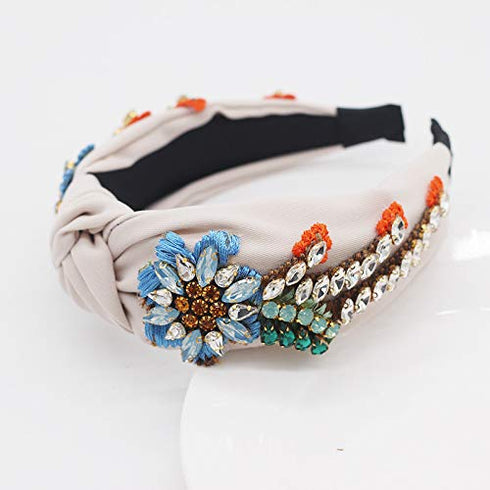 QTMY Rhinestone Crystal Headbands for Women, Hair Hoop Accessories, 522 Beige