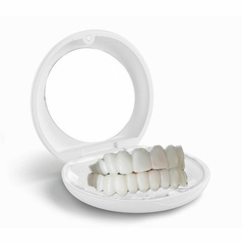 sowsmile Silicone Gel Snap on Perfect Smile Upper Lower Teeth Tooth Braces White Products with Storage Box, with Mirror