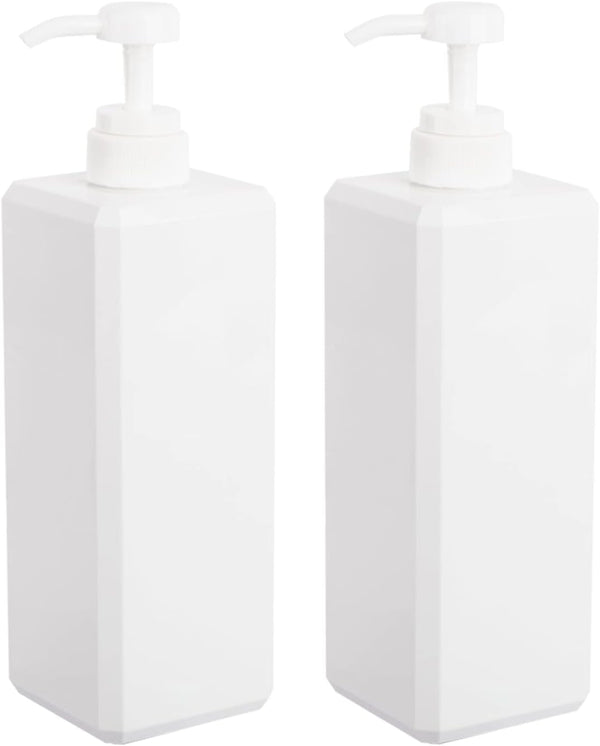 Pump Bottle, Refillable Plastic Empty Lotion Dispenser for Bathroom Shampoo and Body Wash, 32oz/1L White, 2 Pack
