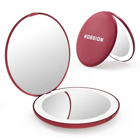 wobsion Travel Mirror with Light, 1x/10x Compact Magnifying Mirror, LED Small Makeup Mirror, 3.5in for Handbag