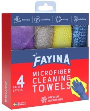 Premium 4 Pack Microfiber Cleaning Cloths, Variety Bundle for Dusting, Scrubbing, Washing, Polishing - 12 x 12 Inches