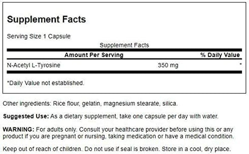 Swanson Amino Acid N-Acetyl L-Tyrosine 350 Milligrams 60 Capsules