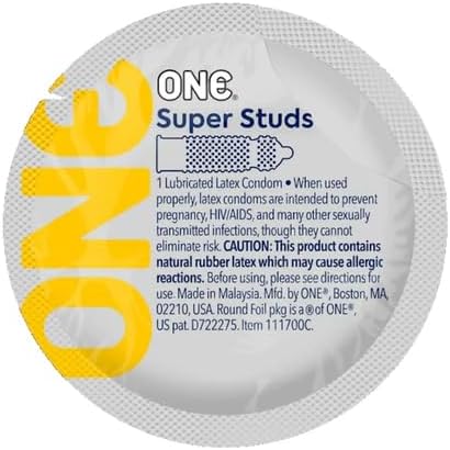Lunamax ONE Super Studs Ribbed and Studded Lubricated Latex Condoms with Brass Pocket