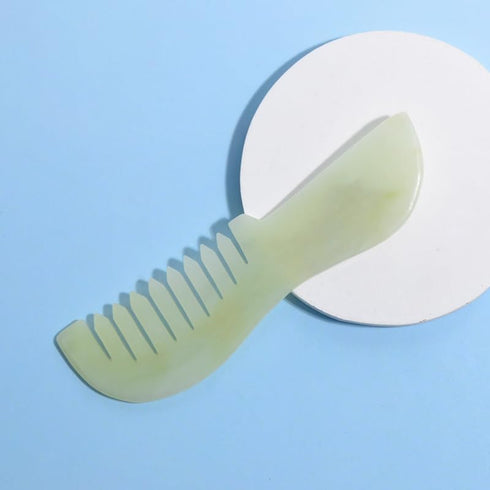 Long Gua Sha Comb, Natural Jade Stone GuaSha Scraping Massage Therapy Tool, Scalp Comb for Head Hair Caring, Meridian
