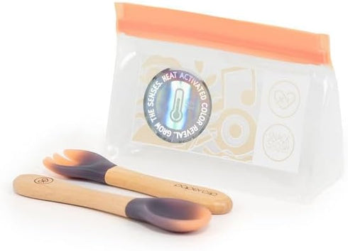 Paperclip Color-Changing Toddler Feeding Spork & Spoon Set, 100% BPA Free, Light Moon