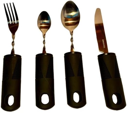 UniGrip Easy Grip Adaptive Utensils, 4-Piece Set for Hand Tremors, Parkinsons, Arthritis, Elderly, Stainless Steel