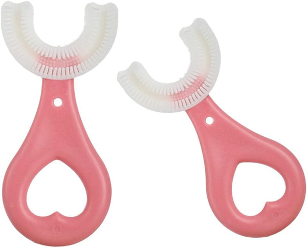 2 Pcs U-Shaped Kids Toothbrush, Premium Soft Manual Training Toothbrush for Kids 2-6 Years Old (Pink)