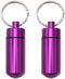 AKOAK 2 Pcs Colorful Round Aluminum Alloy Pill Bottle, Waterproof Outdoor Travel Portable Key Chain, Purple