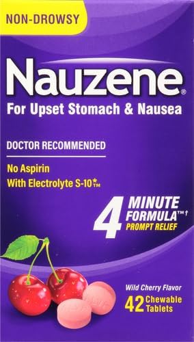Nauzene Upset Stomach & Nausea Chewable Tablets Flavor, Wild Cherry, 42 Count (Pack of 1)