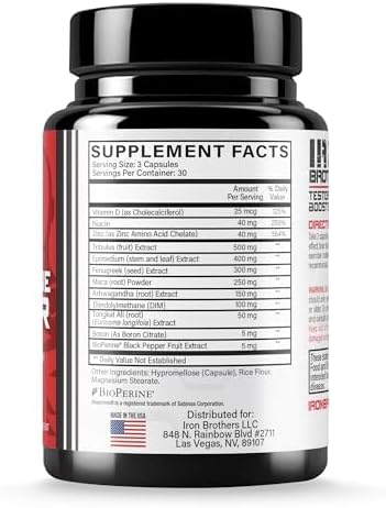 Iron Brothers Supplements Testosterone Booster for Men, 90 Capsules | Enhance Muscle Growth, Estrogen Blocker, Promotes