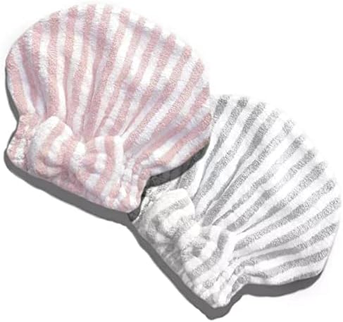 Microfiber Hair Towel Cap, Soft Absorbent Quick Drying Wrap Cap for Curly Thick Hair, 2 Pack (Pink & Gray White)