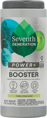 Seventh Generation Power+ Dishwasher Detergent Booster Powder, Blasts Away Stuck-On Food, Fresh Citrus Scent, 27 Oz