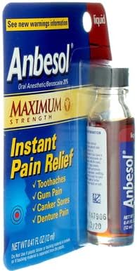 Anbesol Maximum Strength Instant Pain Relief Liquid - 0.41 oz (Pack of 3)