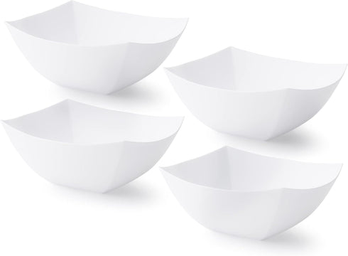 Posh Setting 4 Pack Small White Plastic Serving Bowls, Heavy Duty Disposable Candy Snack Buffet Salad Bowls