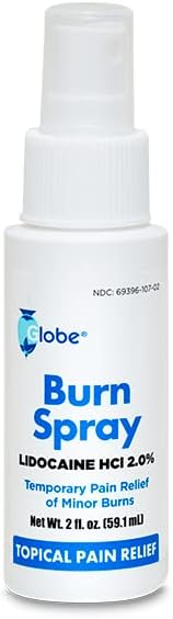 Globe Burn Spray 2 oz, Lidocaine 2% Topical Anesthetic Pain Relief and Numbing Spray Bottle