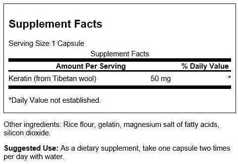 Swanson Keratin (From Tibetan Wool) - Natural Supplement Promoting Healthy Joints, Hair, Skin & Nails - Helps Nourish Healthy Connective Tissues - (60 Capsules, 50mg Each)