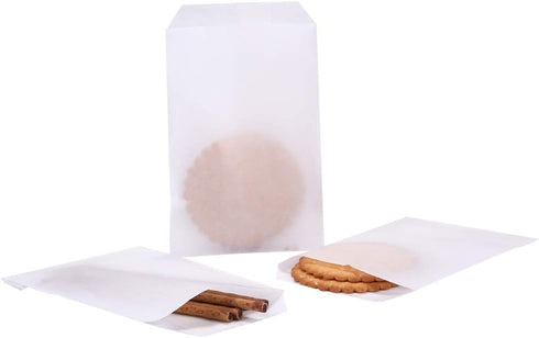 Pack of 100 Quotidian White Flat Medium Wax Glassine Paper Bags 4" x 6" (10 x 15.2cm) - Buffet Craft Supplies, Business
