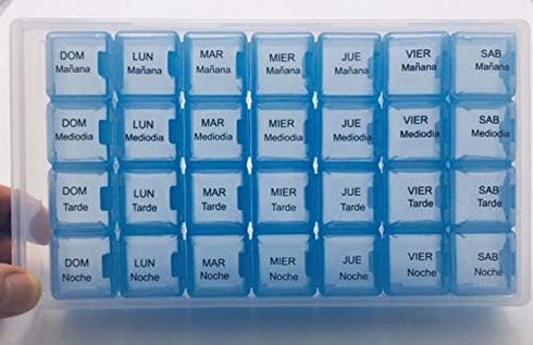 Healthaccessories 7 Spanish Day Four Times a Day Weekly Pill Planner Organizer - Large Compartment Pill Boxes Store