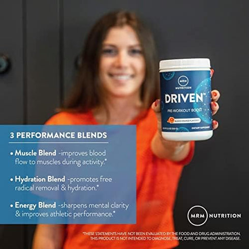MRM Nutrition Driven Pre-Workout Powder | Strawberry Kiwi | 125mg Caffeine | Vegan Gluten-Free | 29 Servings
