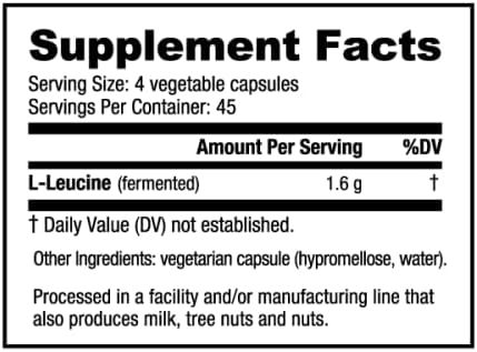 NutraBio 100% Pure L-Leucine - Muscle Recovery and Support - Naturally Fermented Free Form Amino Acid - Vegan, Non-GMO, Gluten Free - 400mg, 180 capsules