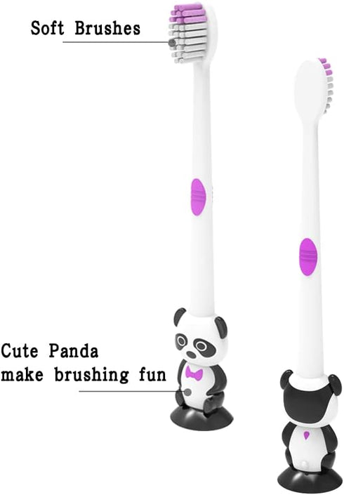 12 Pieces Kids Cartoon Panda Toothbrush Soft Bristles Individually Wrapped with Suction Cup for Boys and Girls 3-12