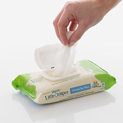 Happy Little Camper Natural Flushable Wet Wipes, 600 Count, Aloe Vera and Vitamin E, Hypoallergenic