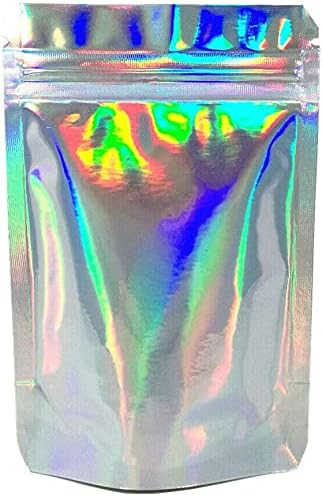 Hxuan 100PCS Packaging Bags,7.9x11.8 Inch) Metallic Aluminum Foil Zip Lock Bags Glossy Reusable Smell Proof Heat